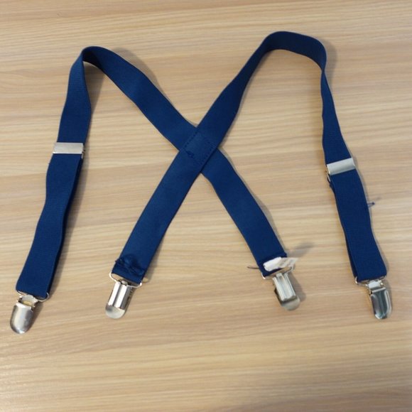Suspender Boy Blue Navy Clip On X Back Adjustable Strap Formal Stretch - Picture 1 of 6